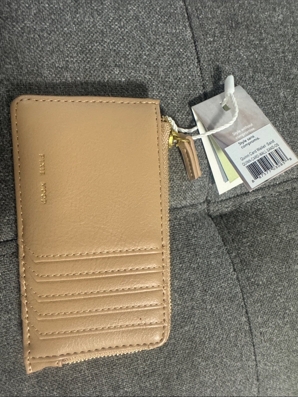 Pixie Mood Sand Tan Cardholder with Zip and Gold Hardware